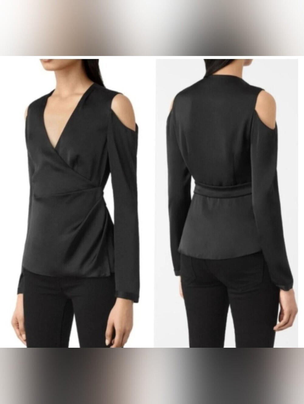 All SaintsDanio Black Cold-Shoulder Wrap Blouse Size 4, New W/O Tag!